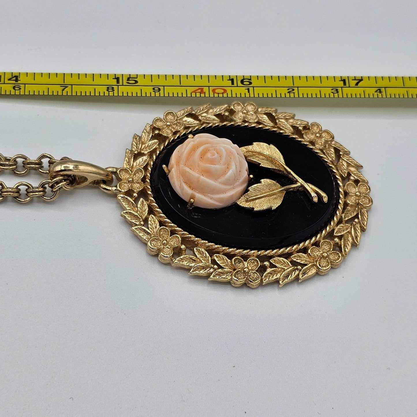 Vintage Avon Gold-tone Filigree Cameo Pink Rose Mirrored Back