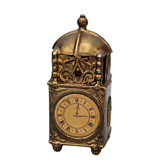 Vintage England Brass Dollhouse Miniature Clock Tower Figurine 2.5 inches