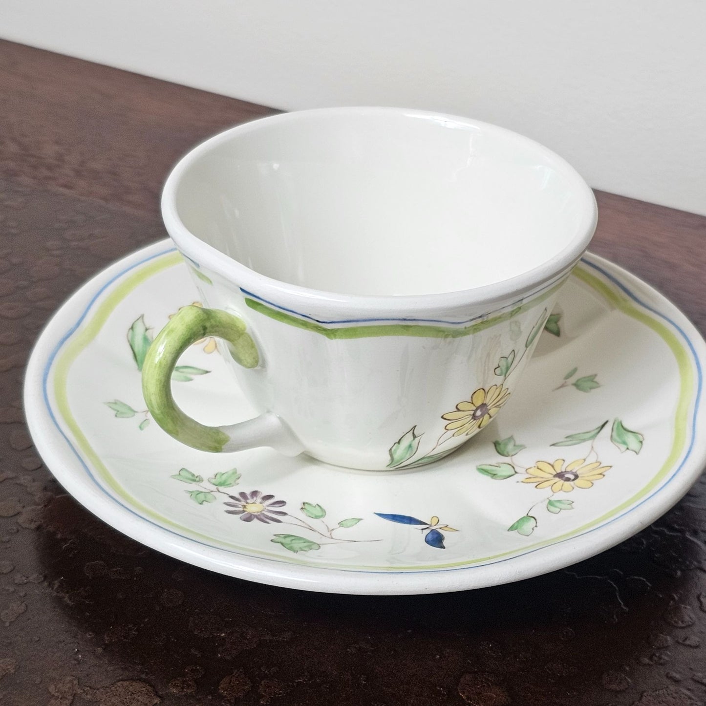 Longchamp France Vintage Hand-Painted Garden Ceramic Tea Cup Saucer Set