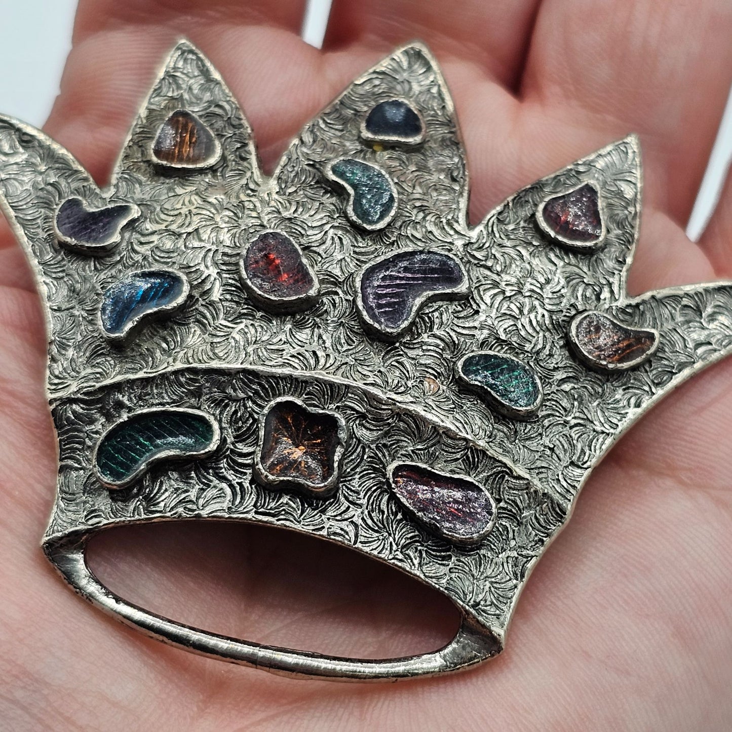 Vintage Metal Abstract Princess Crown Brooch