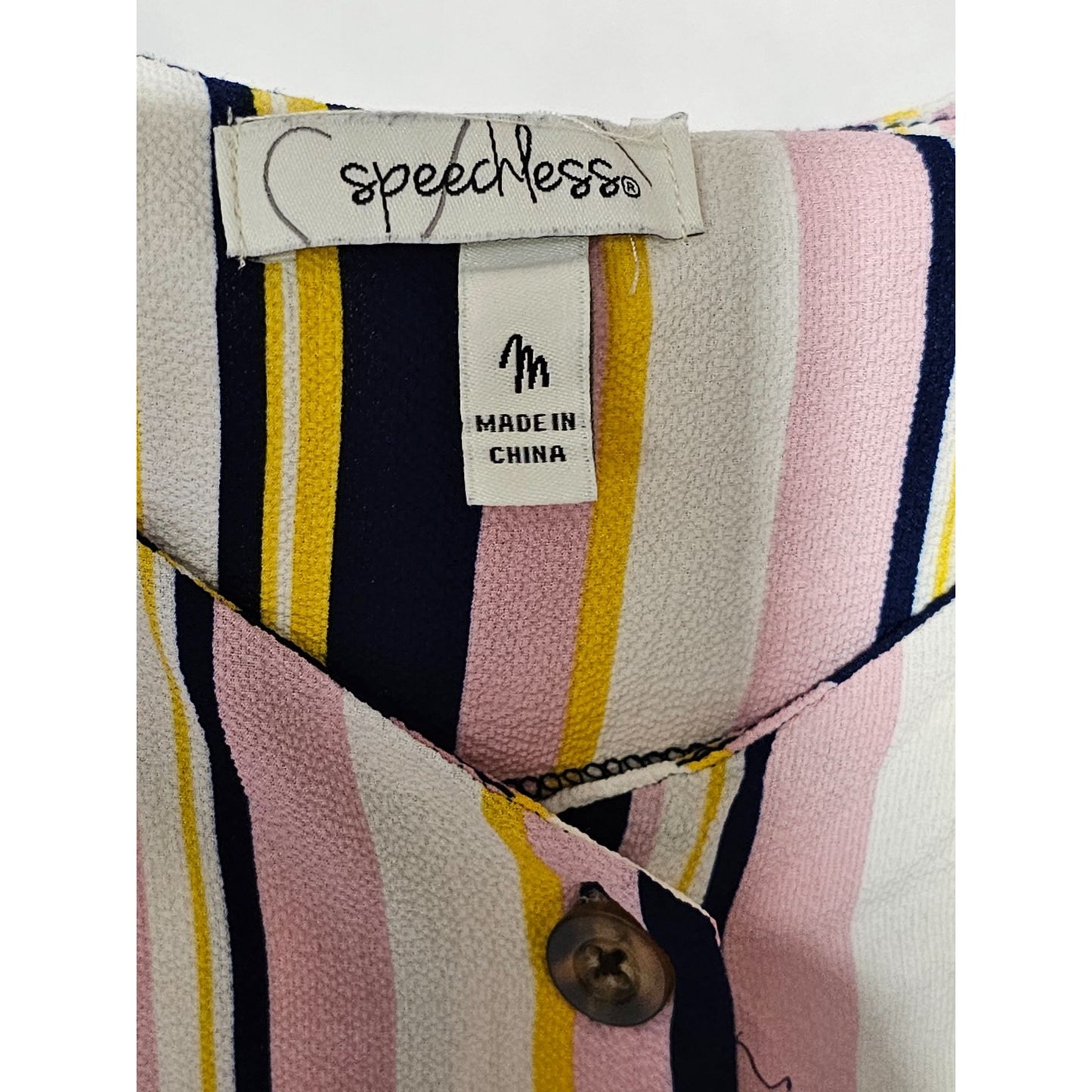 Speechless Pink, Navy, Yellow Vertical Striped Cold-shoulder Short Dress Size M