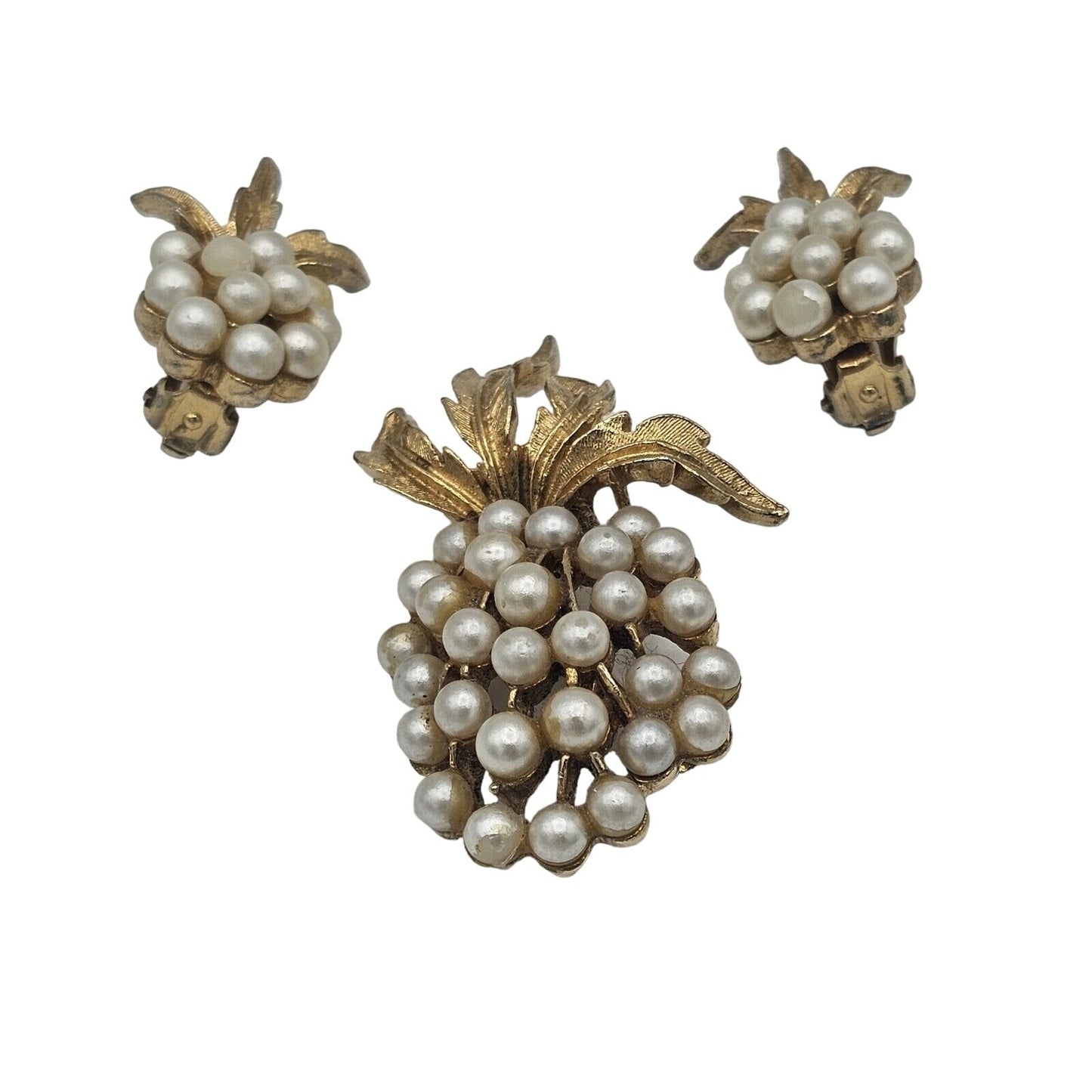 1950's ART Arthur Pepper Faux Pearl Cluster Brooch Earring Set Signed Vintage