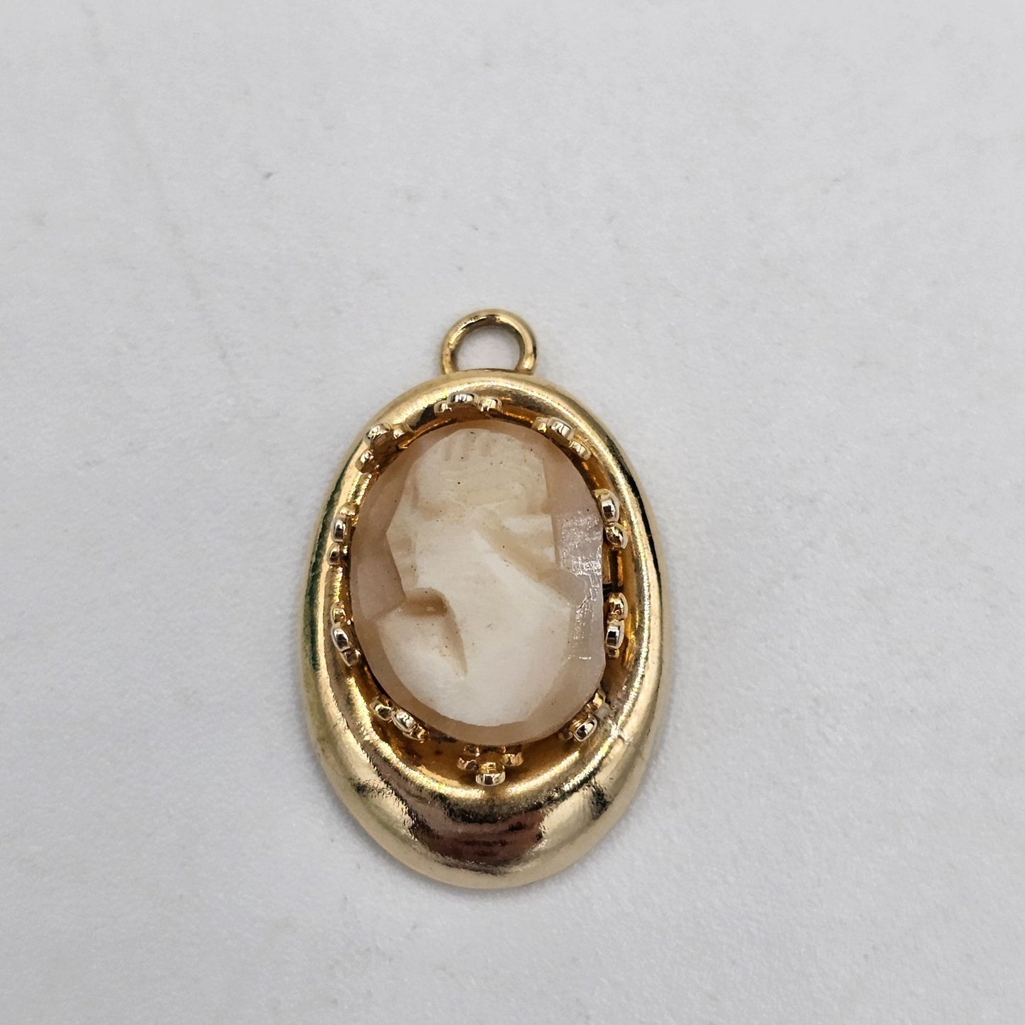 Gold Cameo Pendant 10kt Antique Woman's Profile Oval Carved Shell