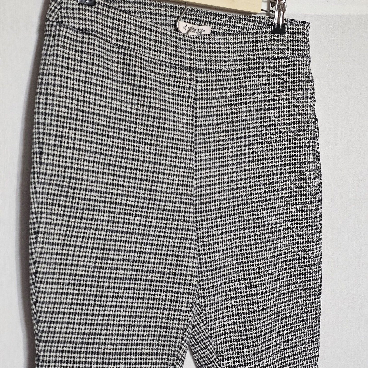 Nanette Lepore Skinny Pants Size Med Black Plaid Metallic Textured Taper Ankle