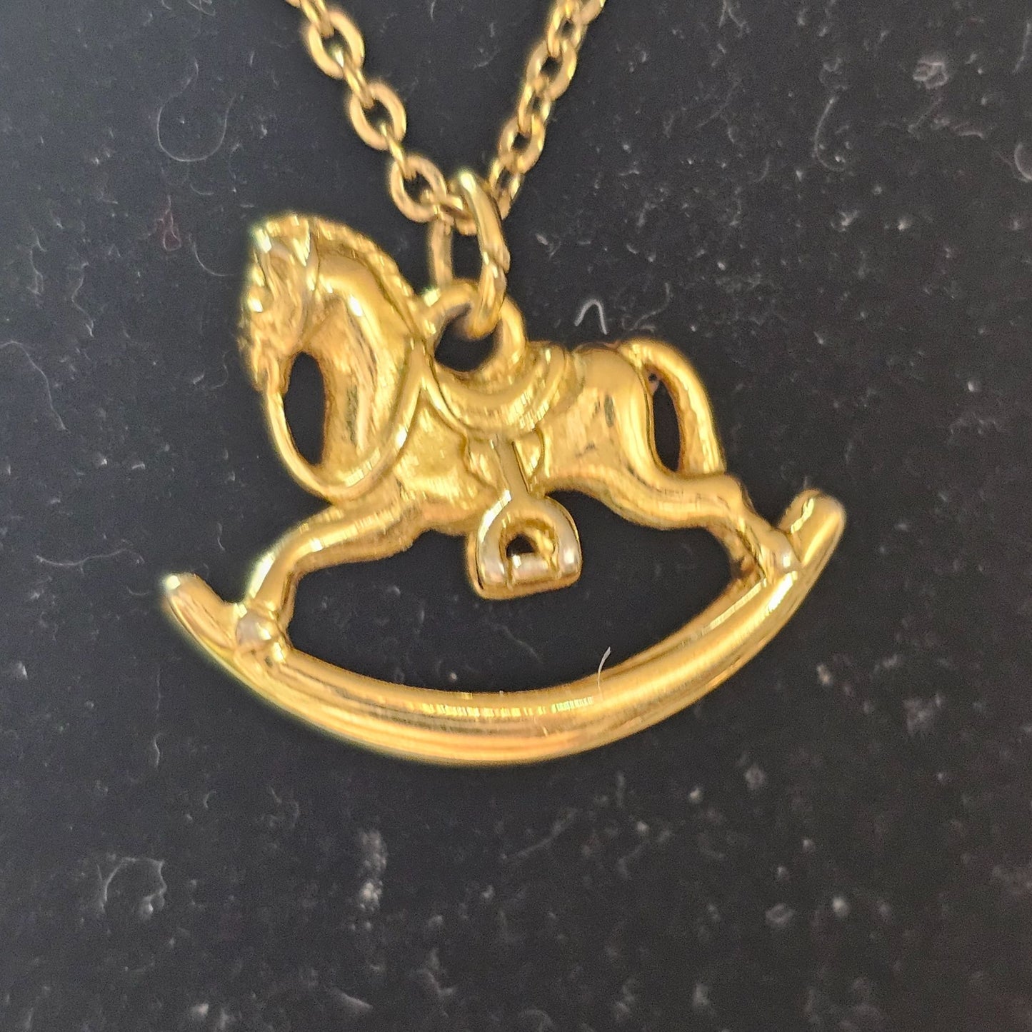 Vintage Lady Remington Gold-tone Rocking Horse Pendant Necklace