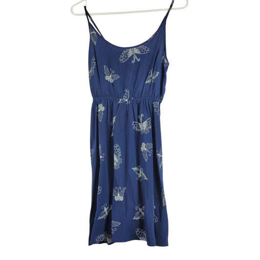 Gap XS Navy Blue Butterfly Print Sleeveless Dress Elastic Waist Scoop Neckline