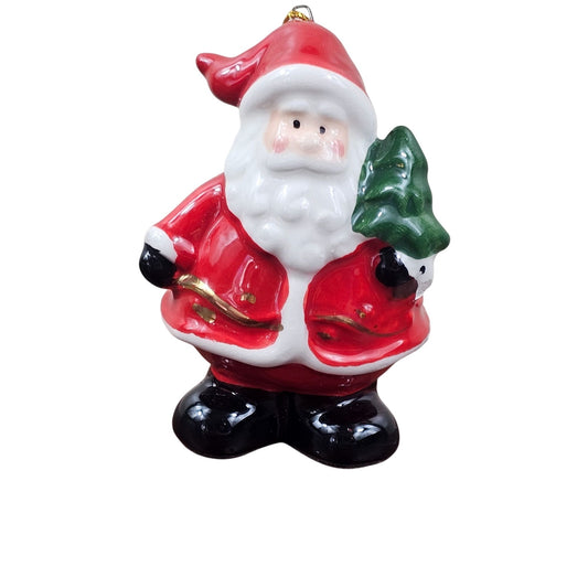 Santa Claus Christmas Tree Ornament Holiday Decoration Ceramic Painted FLAW Read