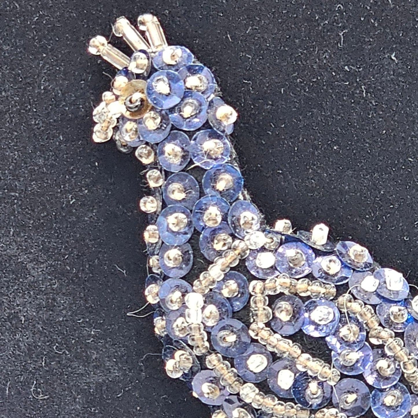 Vintage Handmade 1930s Beaded Sequins Blue Peacock Brooch Screwback Earrings Set