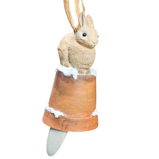 Bunny Rabbit Vintage Brown Resin Bell Hallmark Christmas Tree Ornament Cute 80s