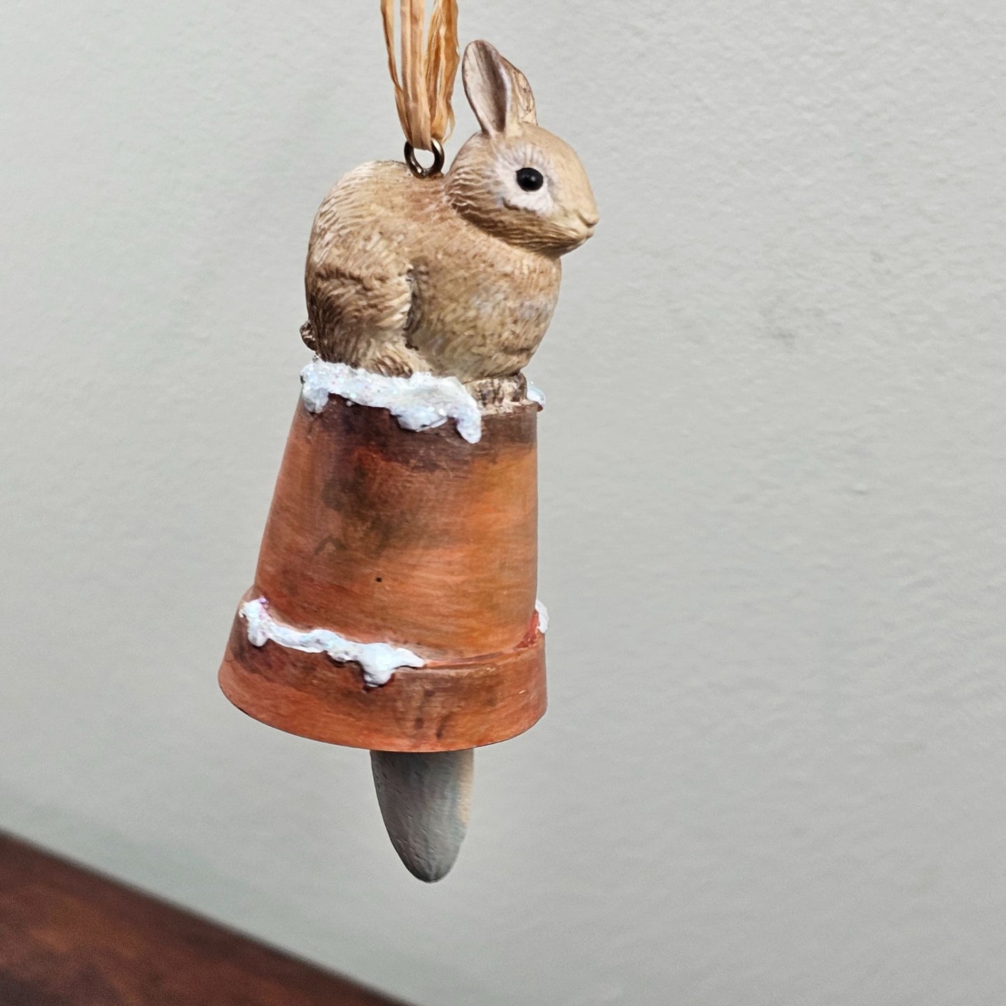 Bunny Rabbit Vintage Brown Resin Bell Hallmark Christmas Tree Ornament Cute 80s