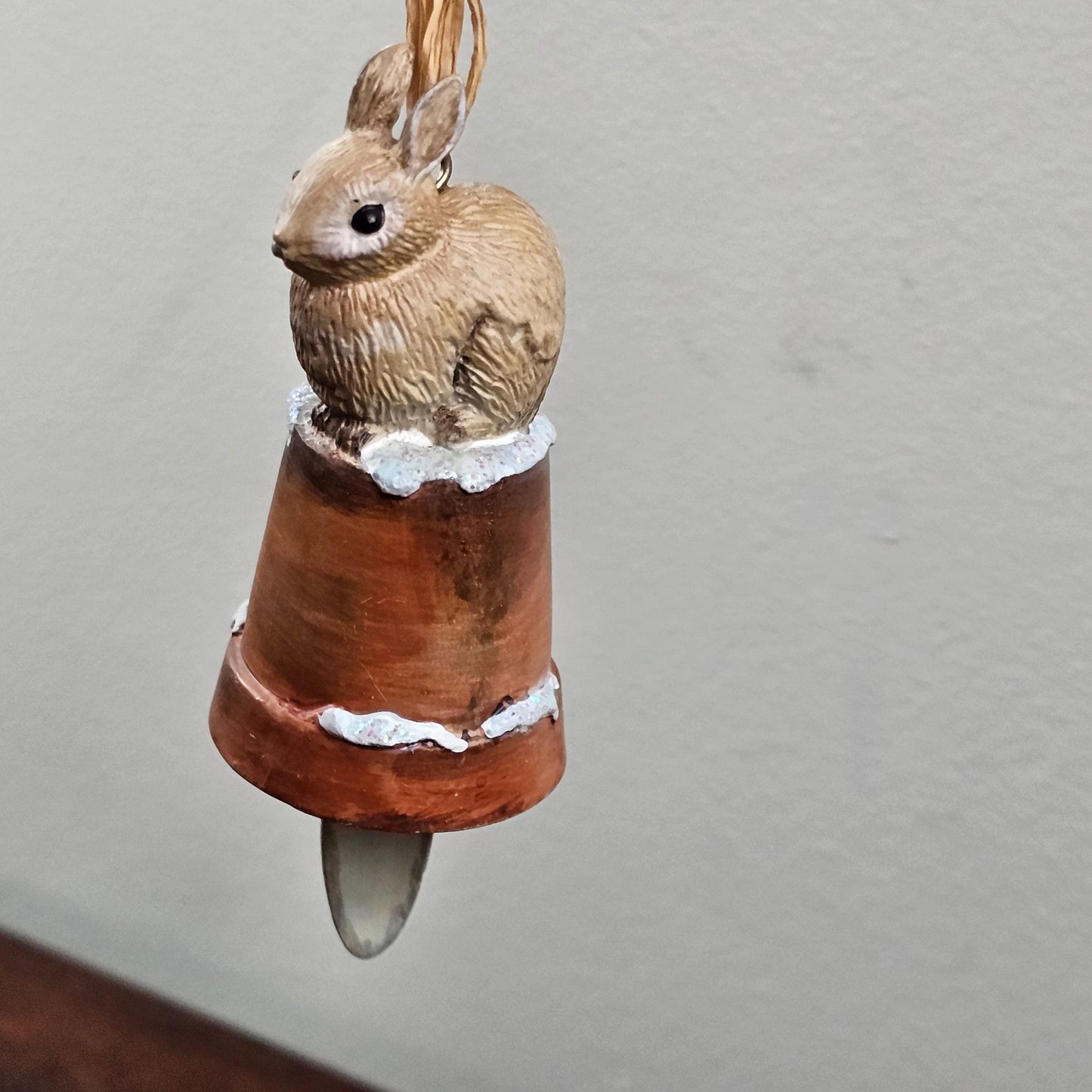 Bunny Rabbit Vintage Brown Resin Bell Hallmark Christmas Tree Ornament Cute 80s