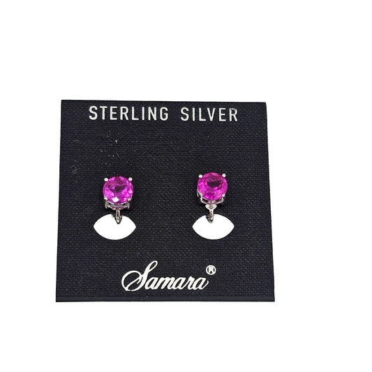 Samara Sterling Silver Pink Fashion Costume Glass Clip-on Earrings NOS NWT