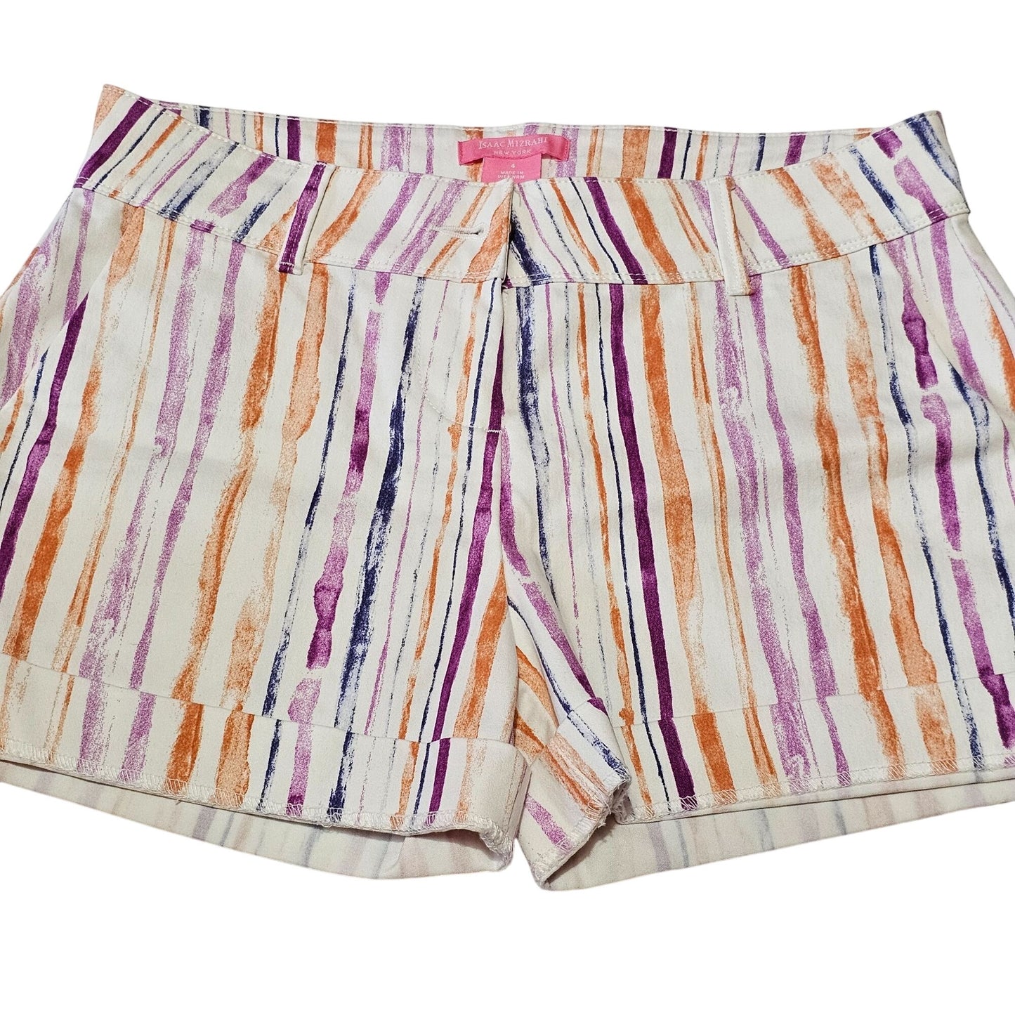 Isaac Mizrahi N.Y. Womens Vertical Striped Cuffed Shorts Sz 4 Cotton Blend