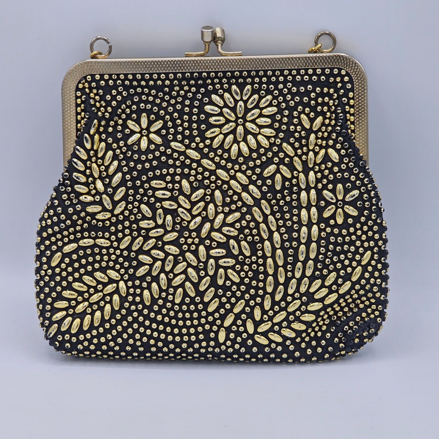 Golden Name Vintage Gold-tone Beaded Floral Design Clutch Purse