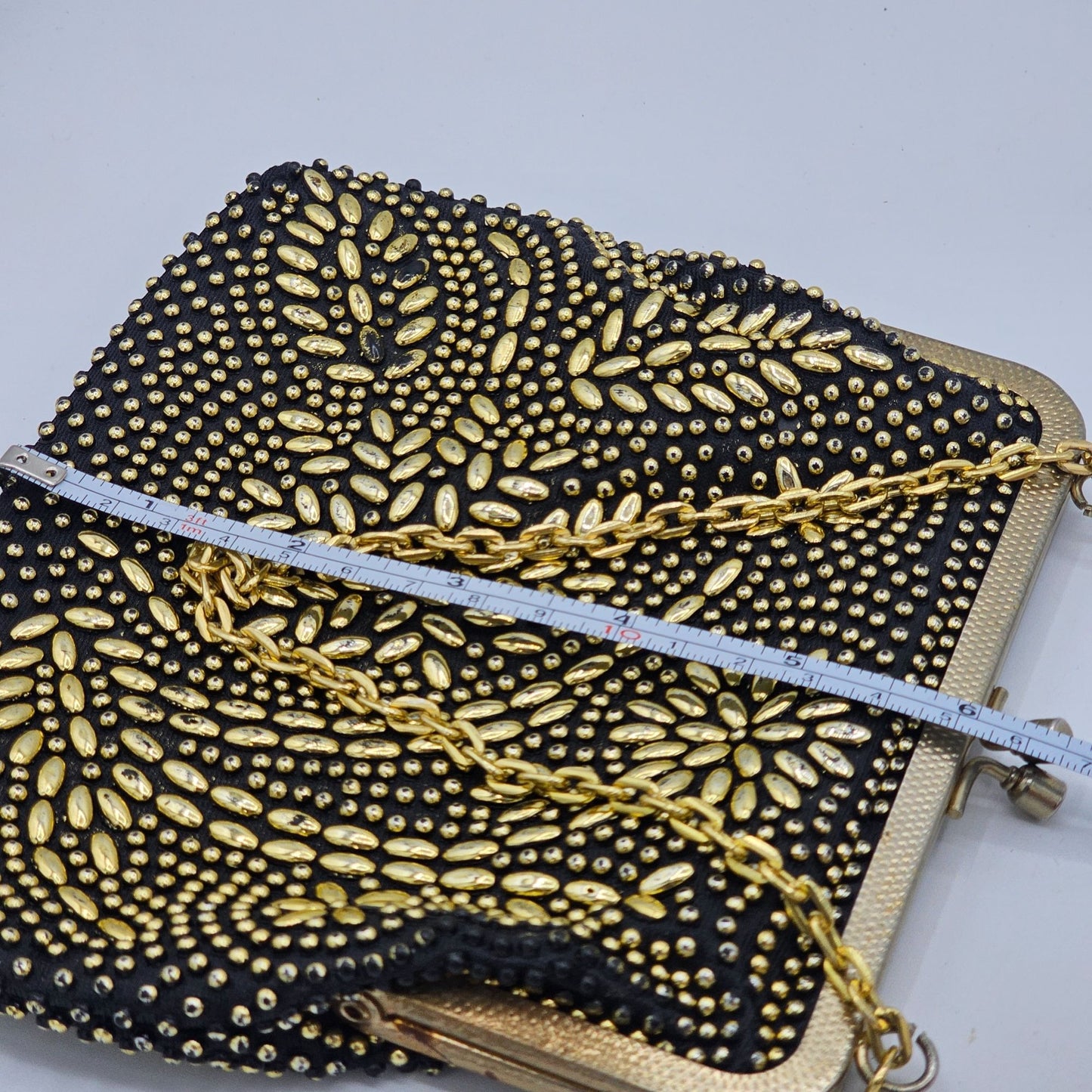 Golden Name Vintage Gold-tone Beaded Floral Design Clutch Purse