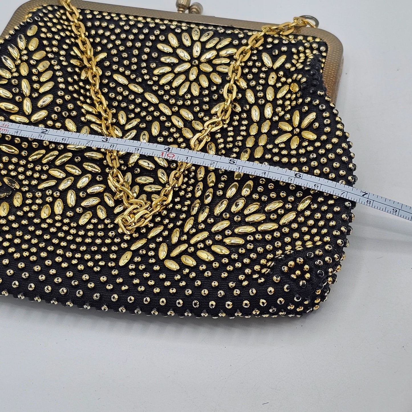 Golden Name Vintage Gold-tone Beaded Floral Design Clutch Purse