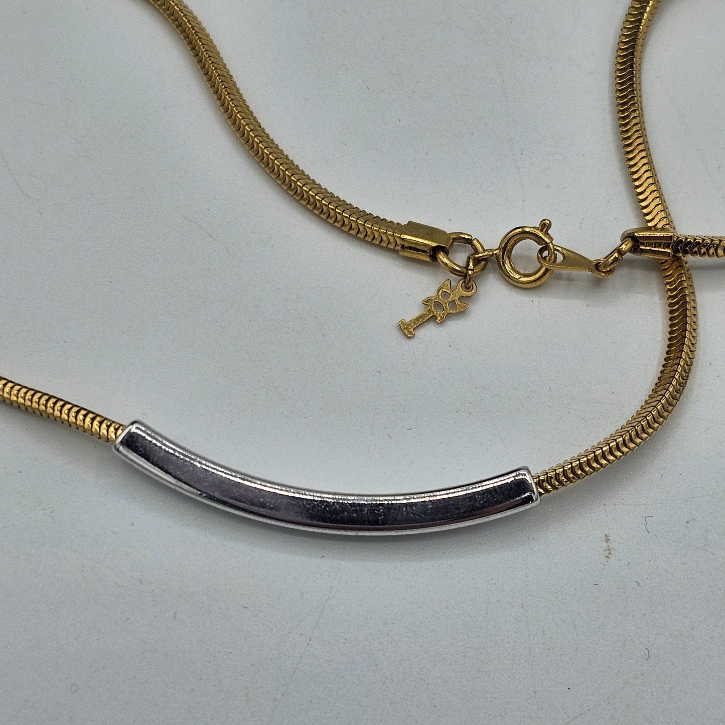 Trifari Vintage Delicate Gold-tone Chain Silver-tone Accent Sliding Bar Necklace