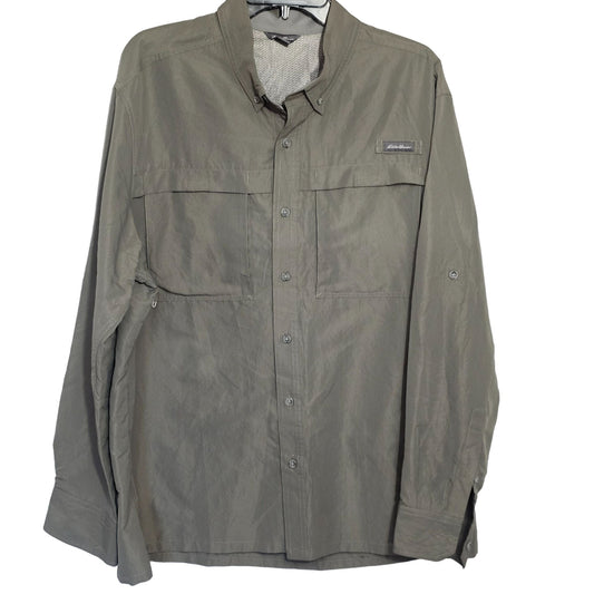 Eddie Bauer Mens XL Olive Green Button-Up Shirt