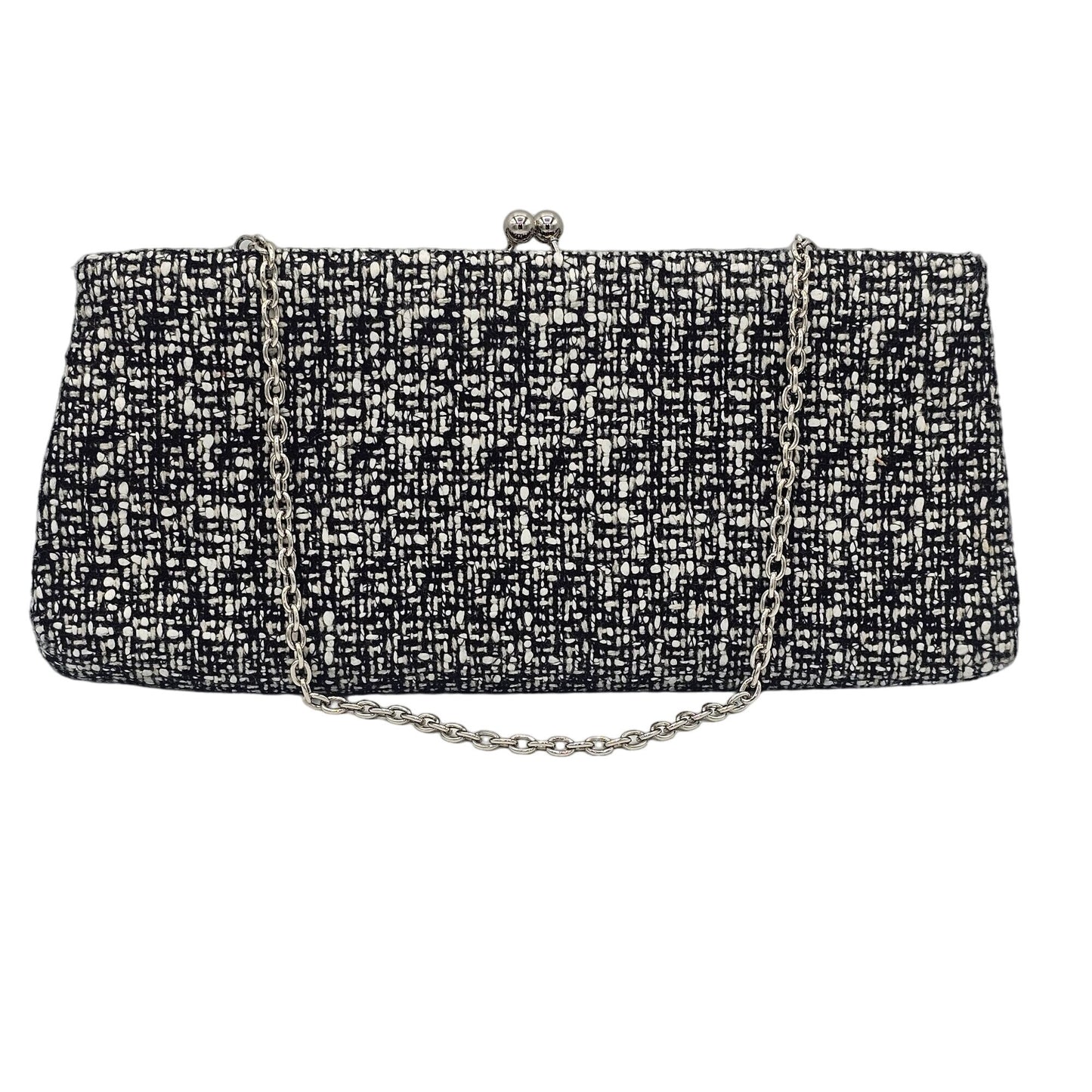 Worthington Black & White Tweed Wool Blend Handbag Clutch With Chain Strap