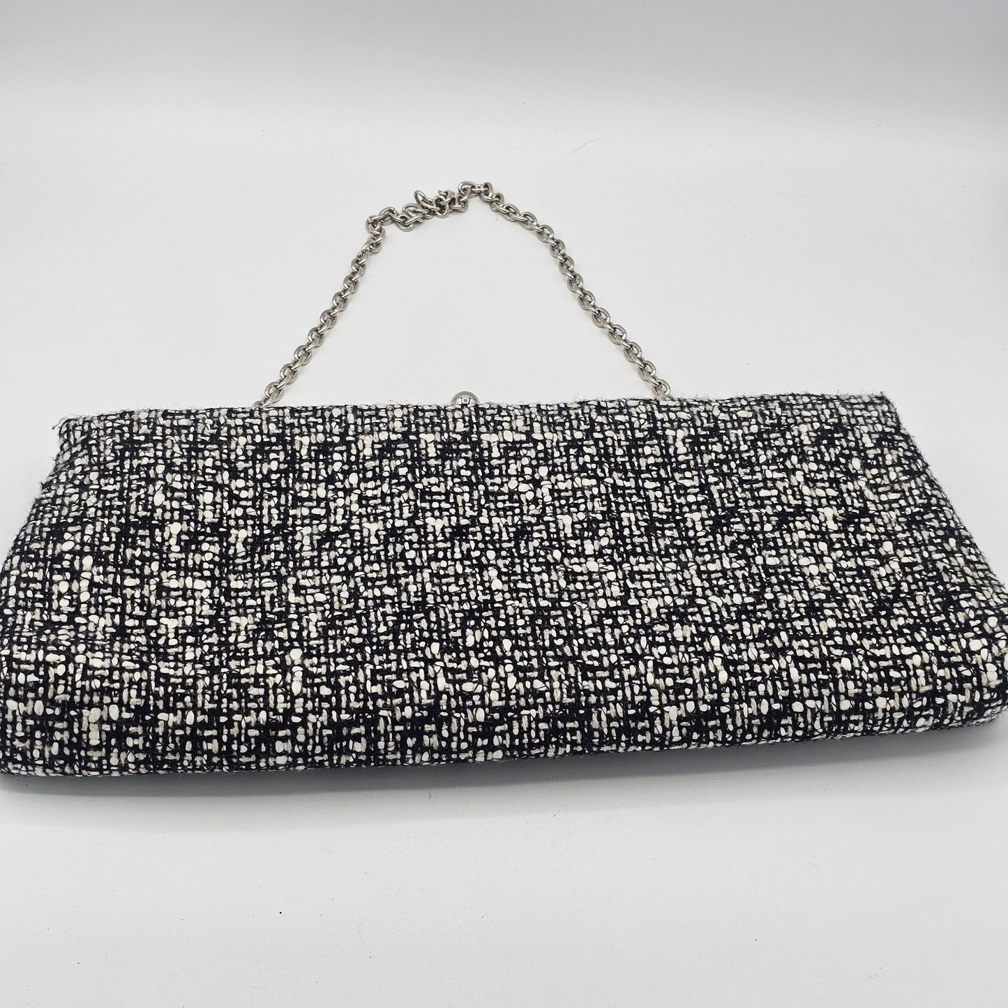 Worthington Black & White Tweed Wool Blend Handbag Clutch With Chain Strap