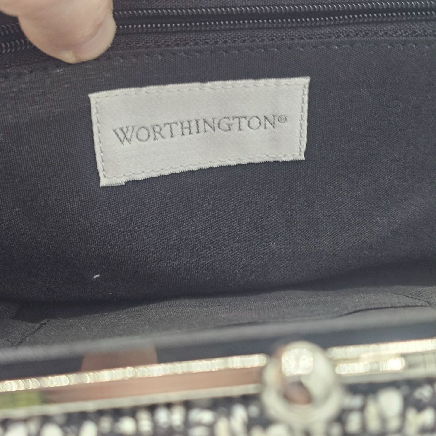 Worthington Black & White Tweed Wool Blend Handbag Clutch With Chain Strap