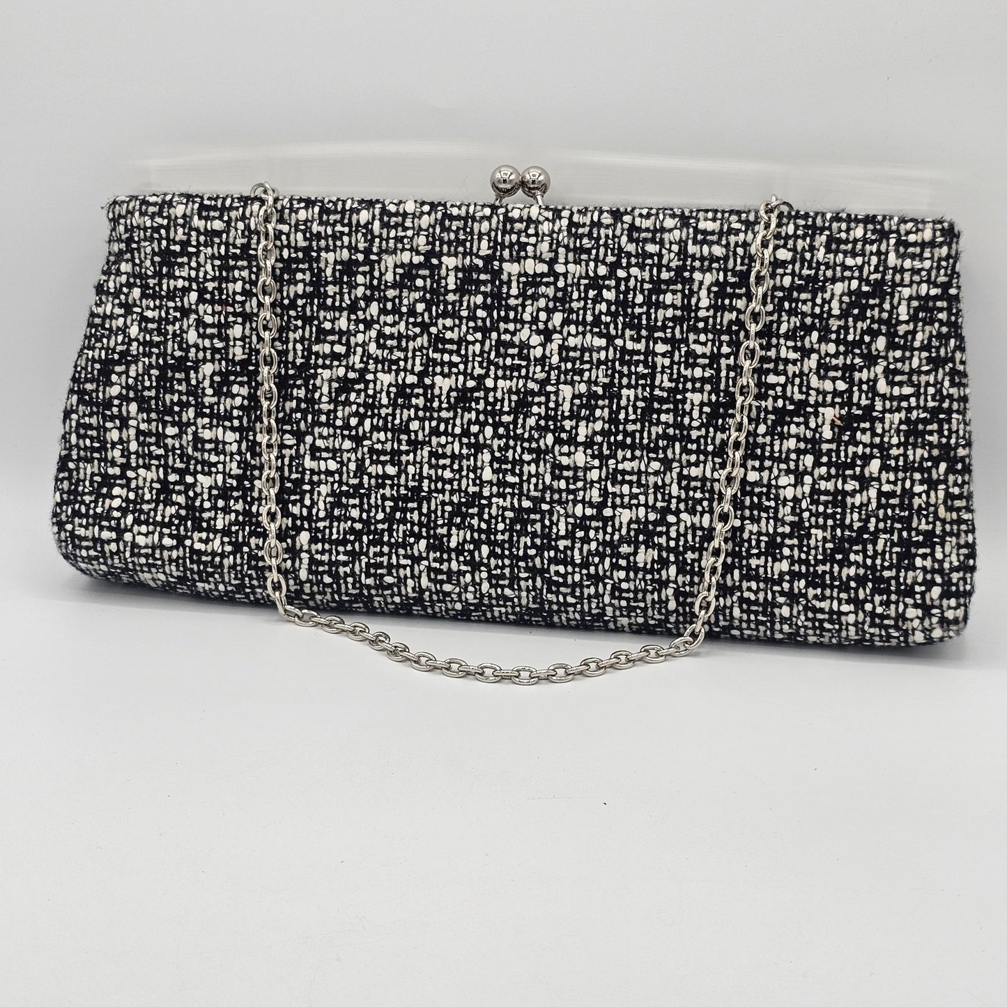 Worthington Black & White Tweed Wool Blend Handbag Clutch With Chain Strap