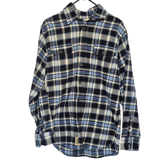 Jachs Mens Blue & White Plaid Button-Up Flannel Shirt Long Sleeve Cotton