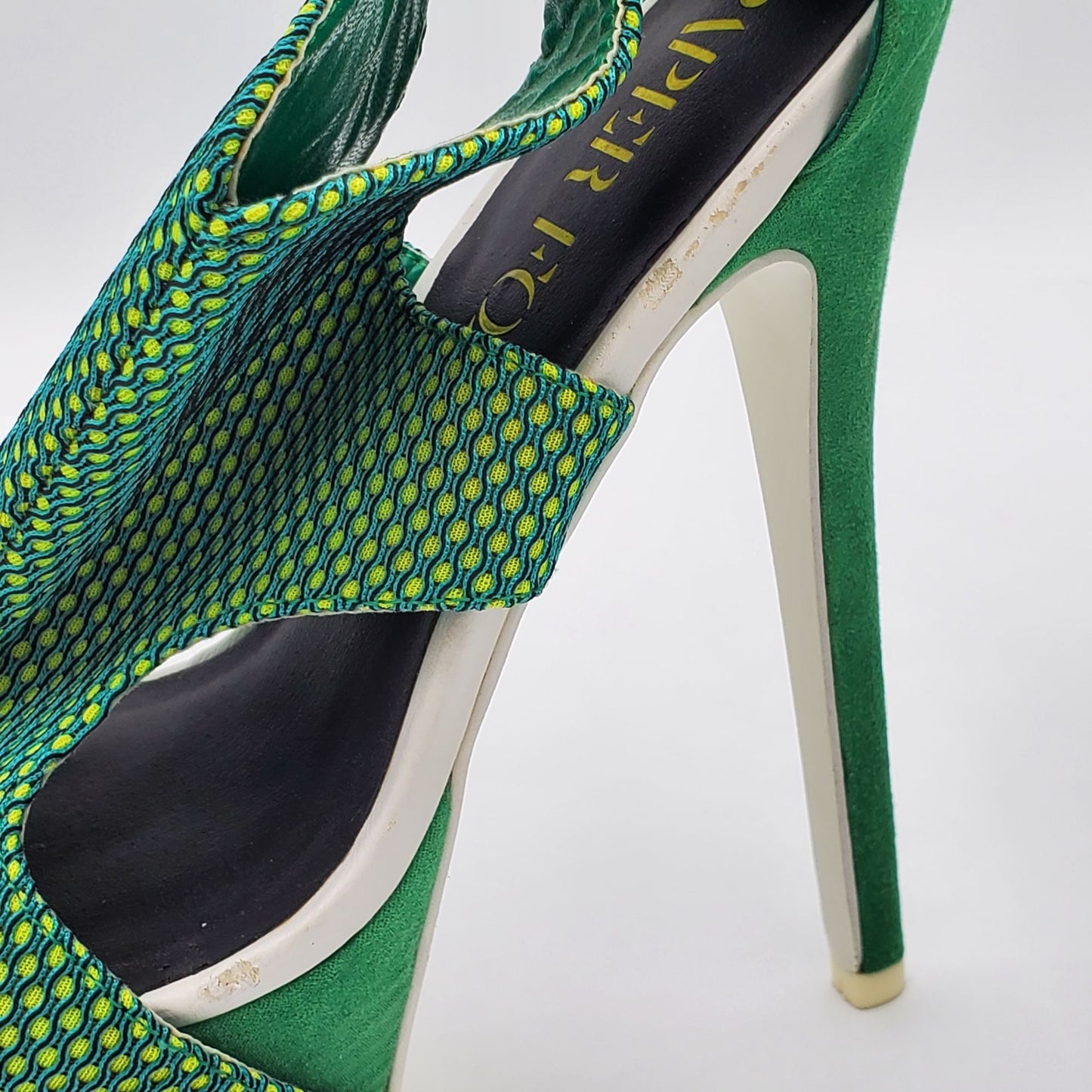 Paper Fox Green Blue Yellow Netted Mesh Dancer Stilettos Size 6.5