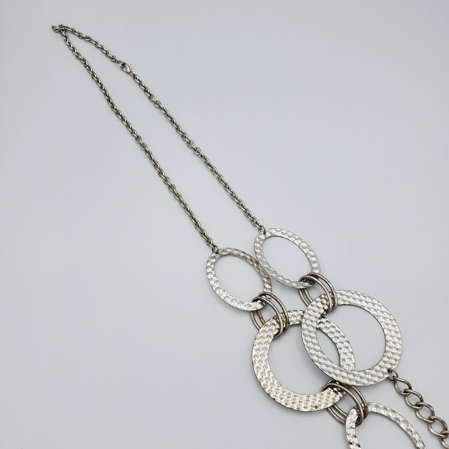 Long Big Ring Silver-tone Chain Necklace Y2K