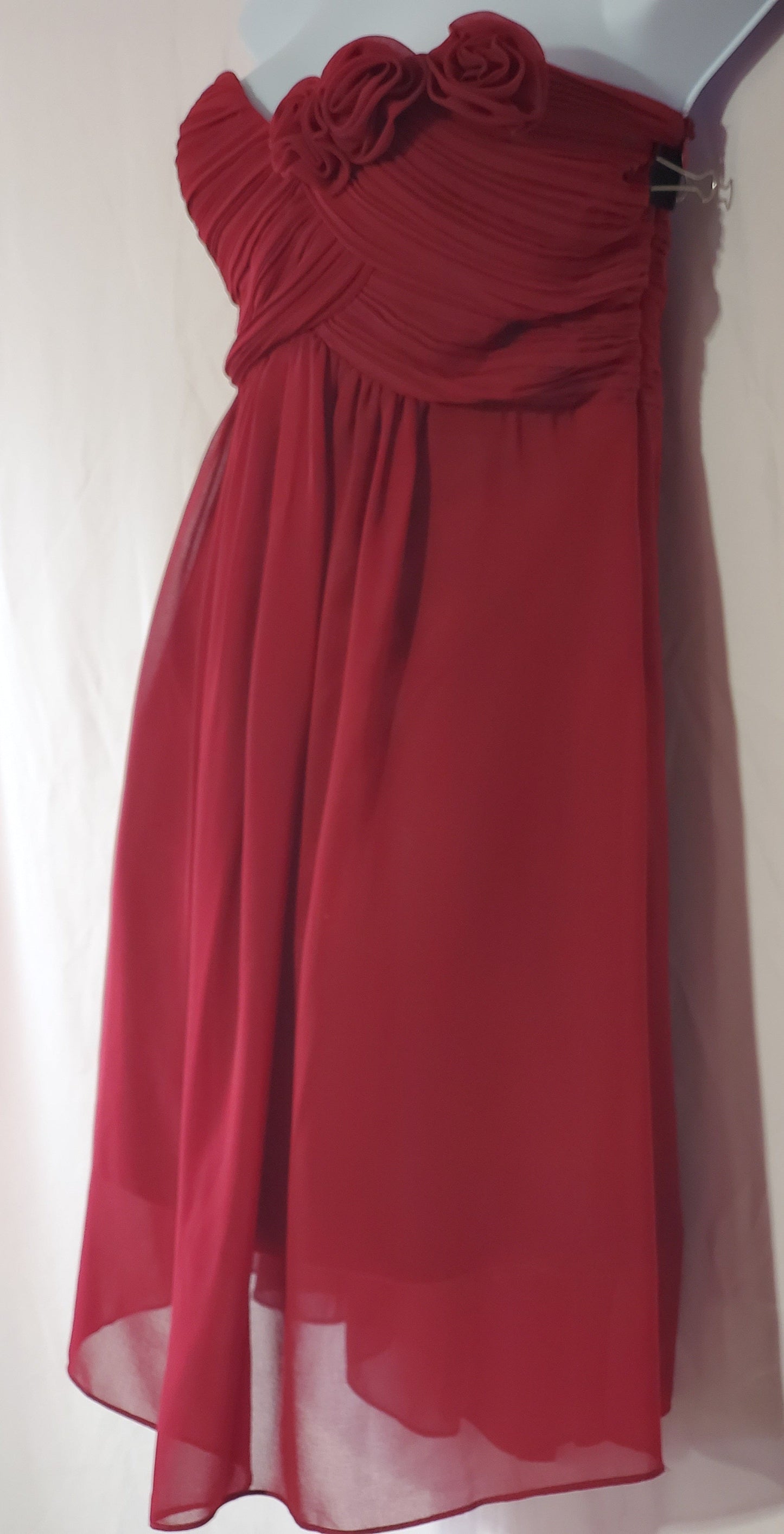 Formal Ever Pretty Maroon Burgundy Satin Flower Adornment Prom Wedding Dress