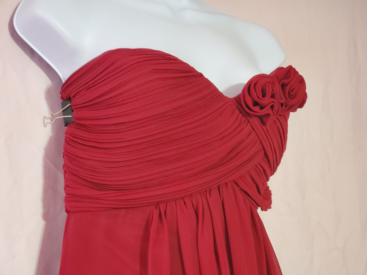 Formal Ever Pretty Maroon Burgundy Satin Flower Adornment Prom Wedding Dress