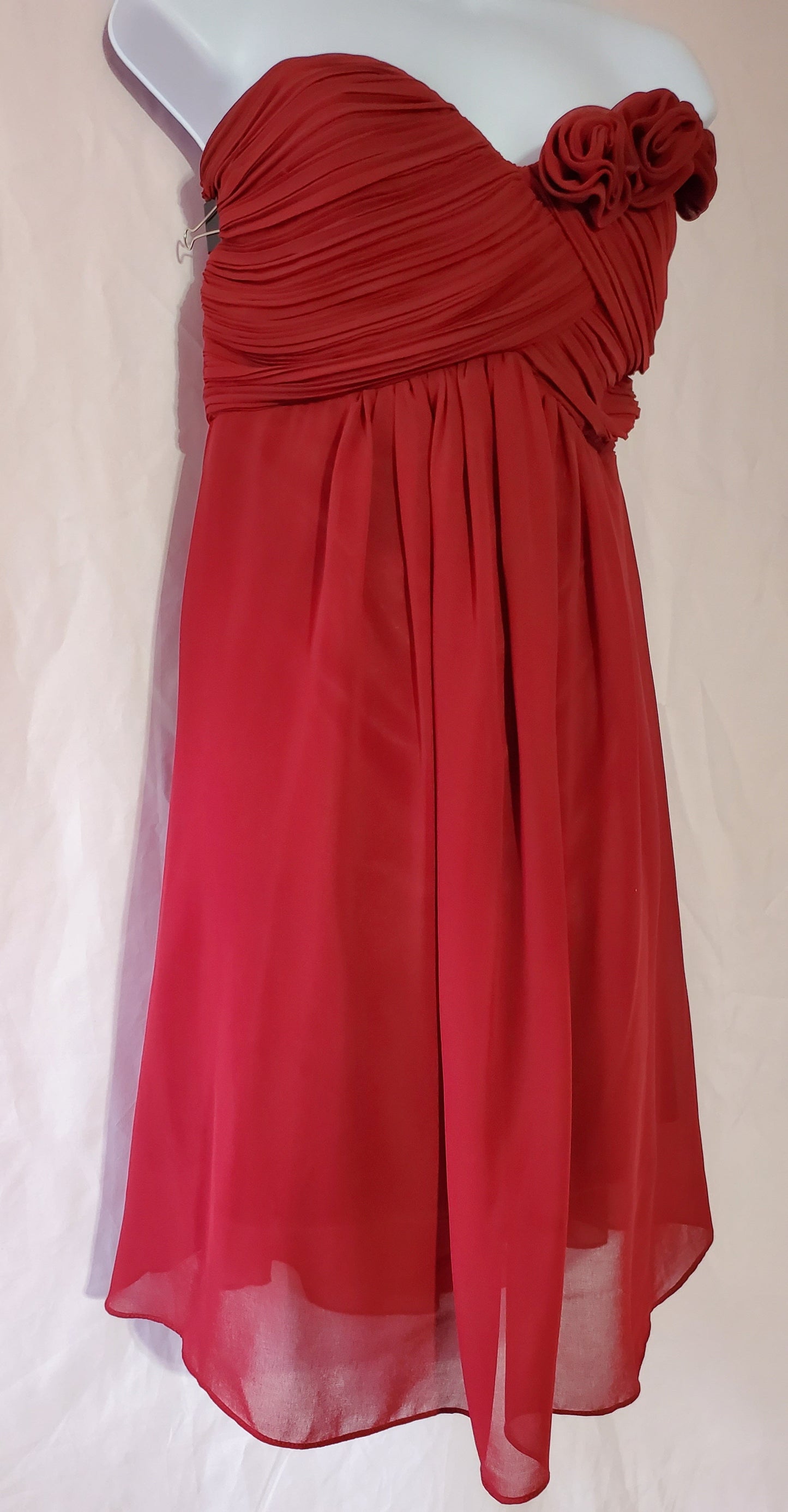 Formal Ever Pretty Maroon Burgundy Satin Flower Adornment Prom Wedding Dress