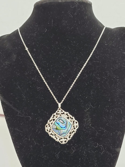 Filigree Abalone Swirl Pendant on Nickel Silver Chain