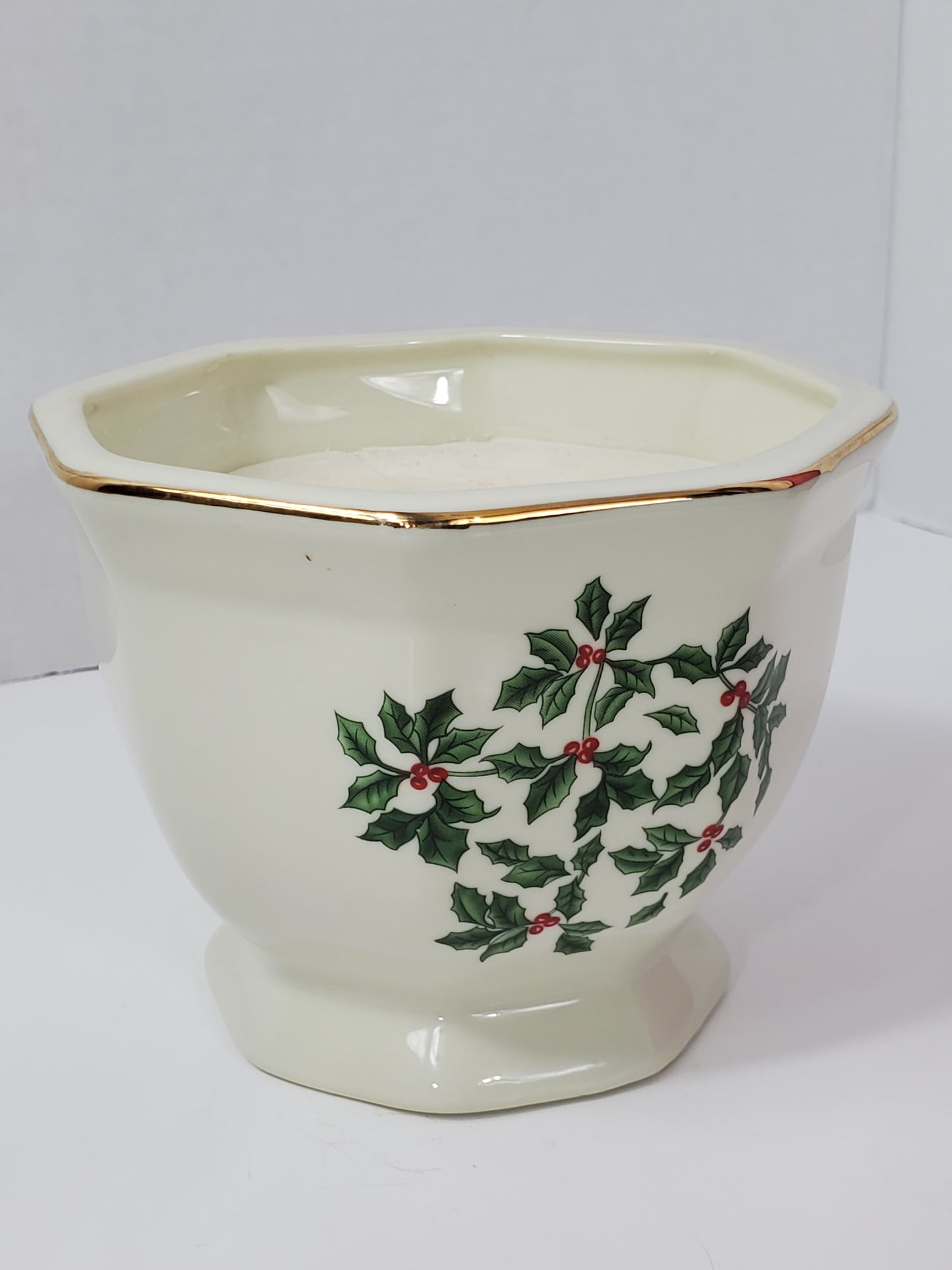 Madison & Max White Porcelain Holly Christmas Candle