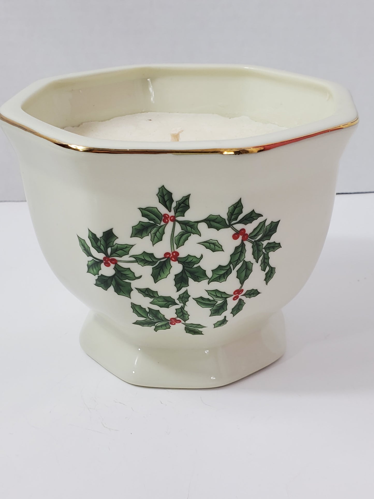 Madison & Max White Porcelain Holly Christmas Candle