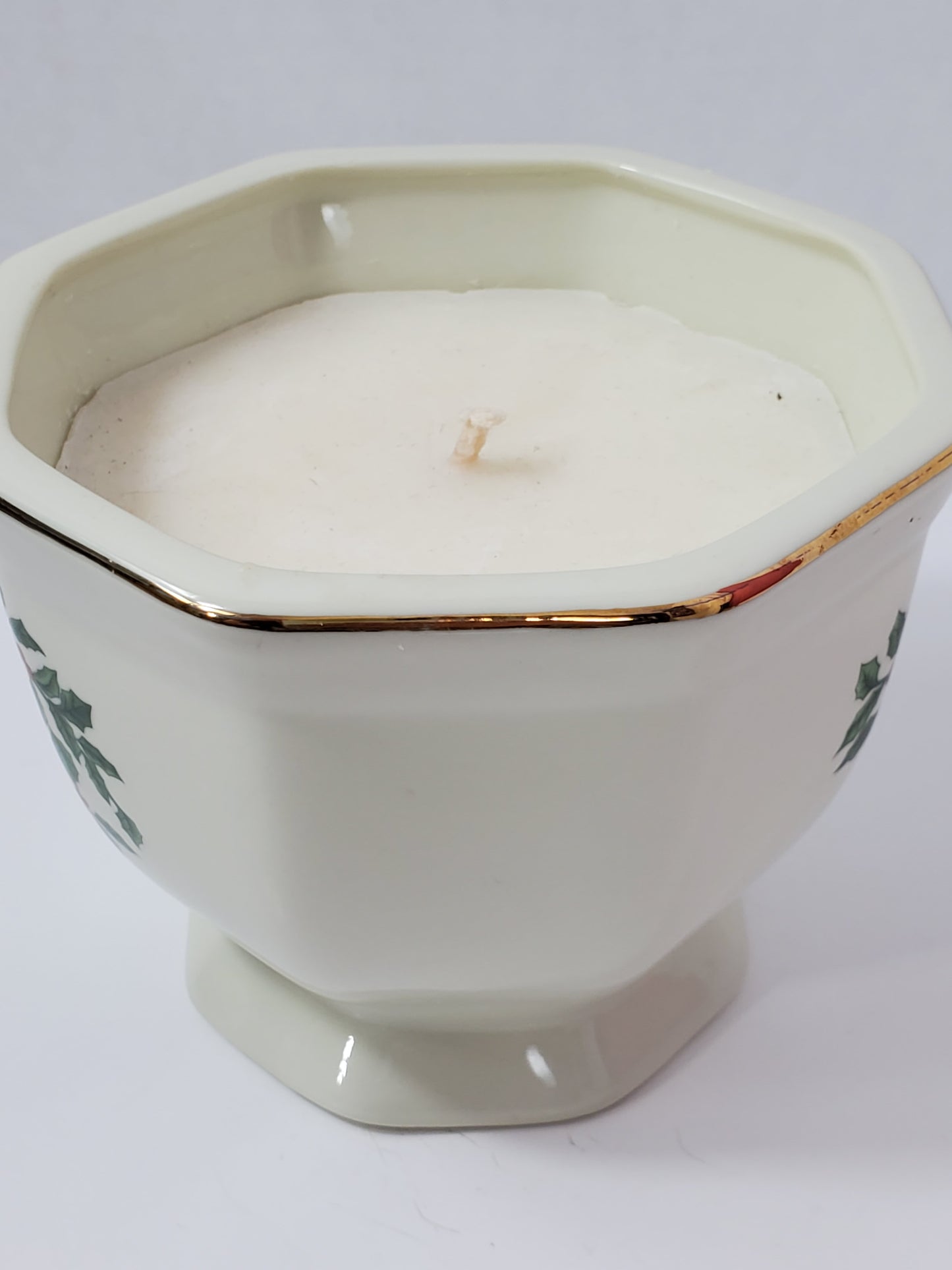 Madison & Max White Porcelain Holly Christmas Candle