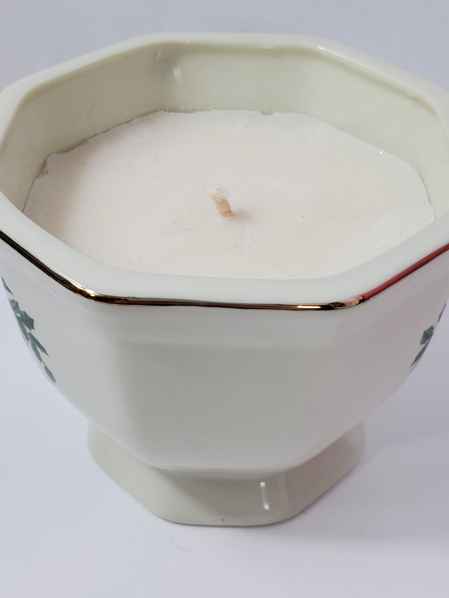 Madison & Max White Porcelain Holly Christmas Candle