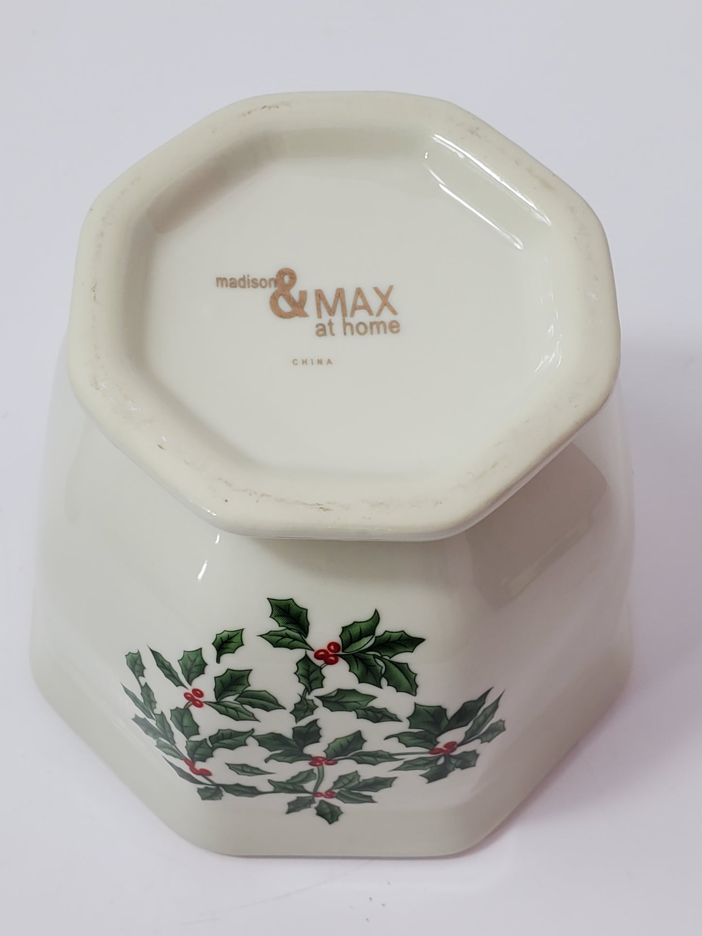 Madison & Max White Porcelain Holly Christmas Candle