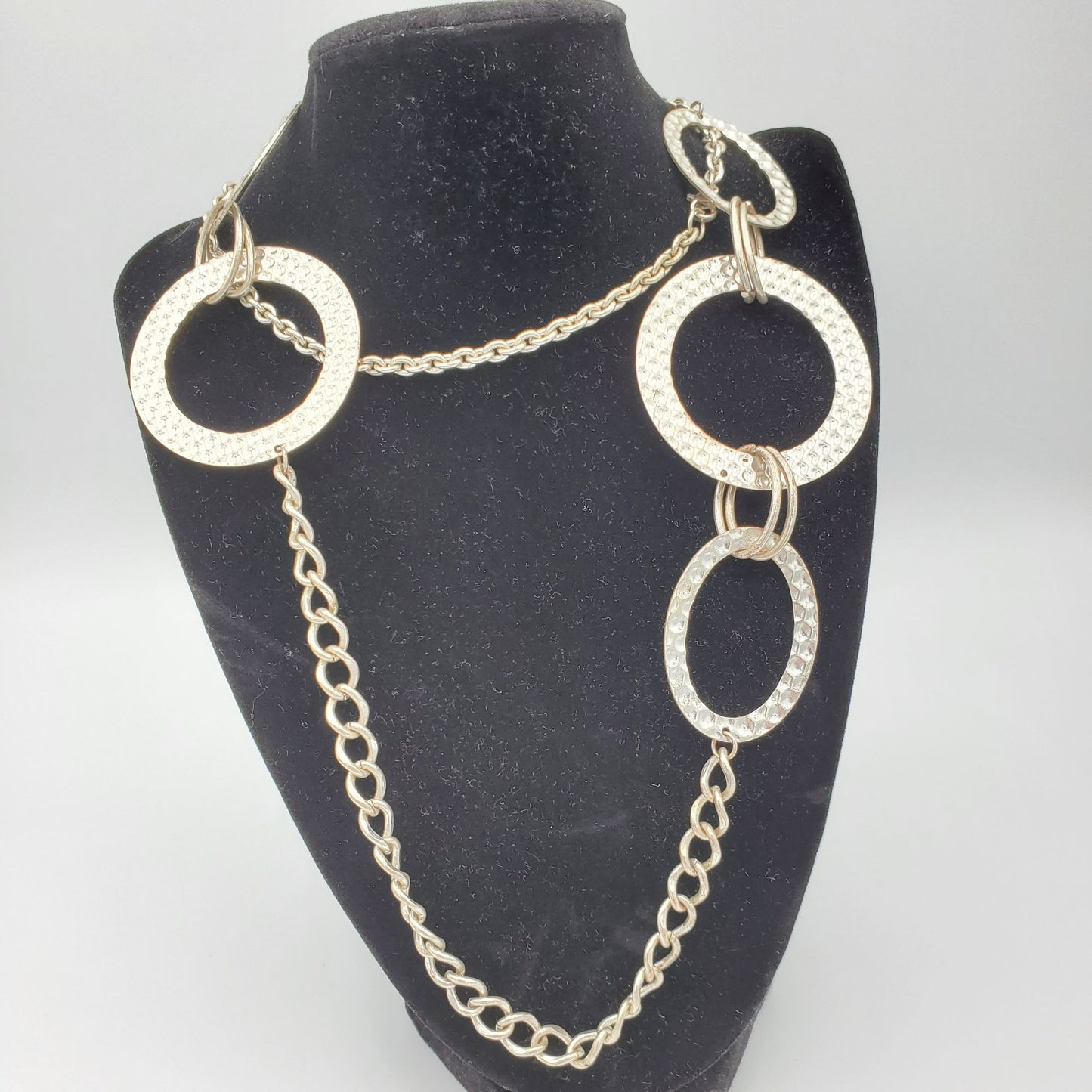 Long Big Ring Silver-tone Chain Necklace Y2K