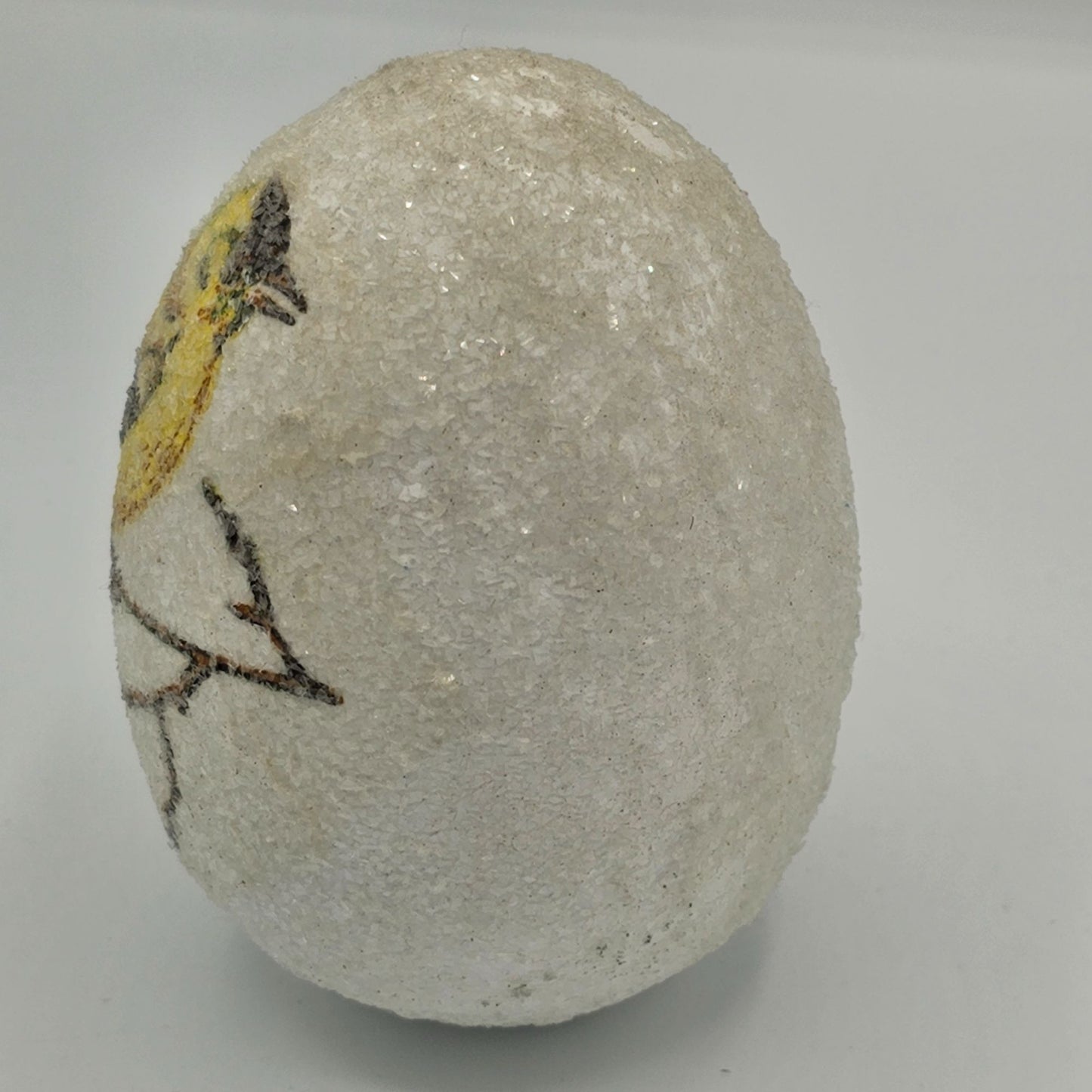 Easter Egg Ceramic White Glitter Yellow Bird Vintage