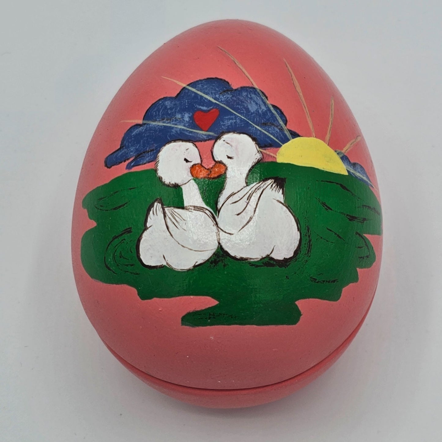 Handpainted Ceramic Egg Storage Trinket Box Ducks Easter Vintage