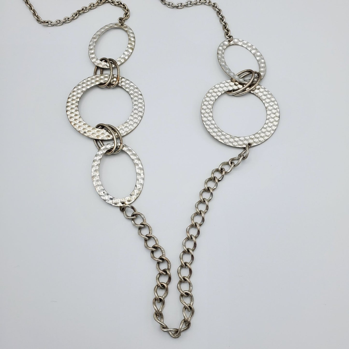 Long Big Ring Silver-tone Chain Necklace Y2K