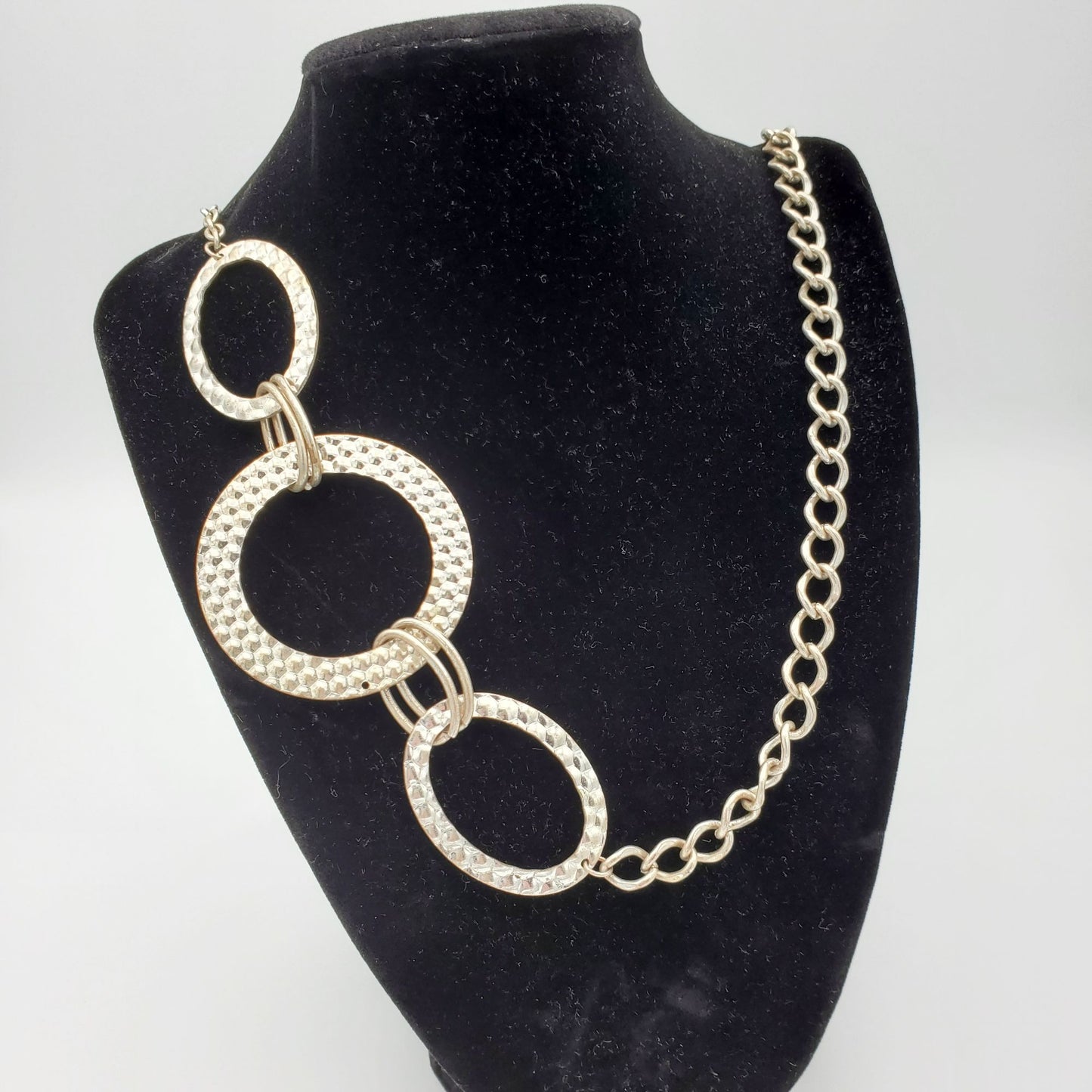 Long Big Ring Silver-tone Chain Necklace Y2K