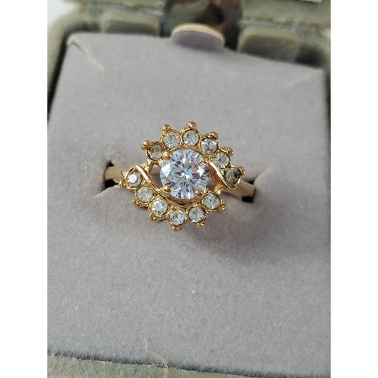 Vintage Gold-tone Cubic Zirconia 14KGE Signed Thailand Size 6