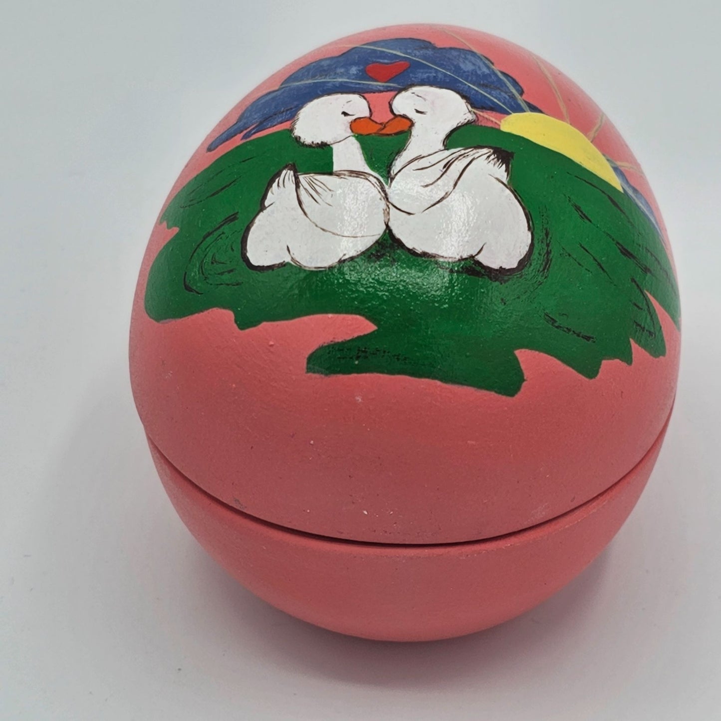 Handpainted Ceramic Egg Storage Trinket Box Ducks Easter Vintage