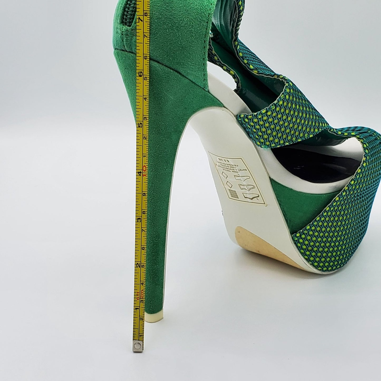 Paper Fox Green Blue Yellow Netted Mesh Dancer Stilettos Size 6.5