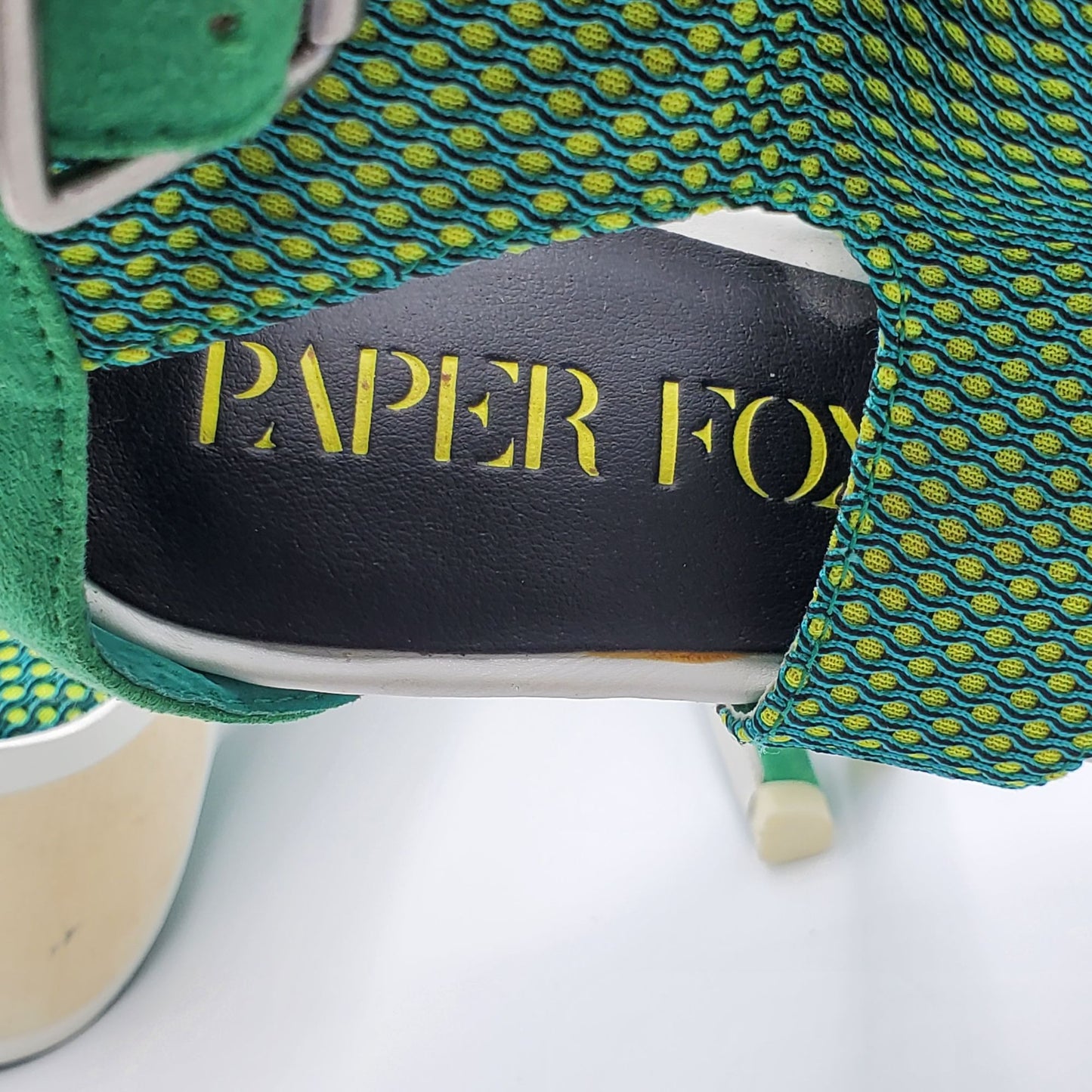 Paper Fox Green Blue Yellow Netted Mesh Dancer Stilettos Size 6.5