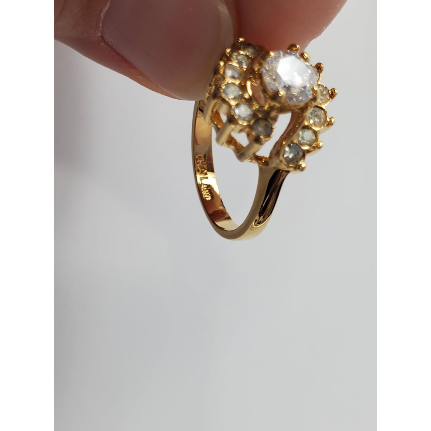 Vintage Gold-tone Cubic Zirconia 14KGE Signed Thailand Size 6