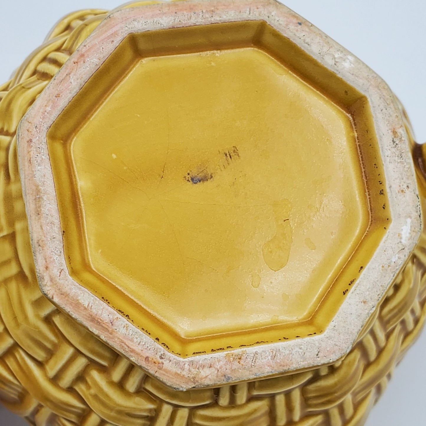 Mustard Yellow Basket Woven Glazed Decorative Tea Pot Cottagecore