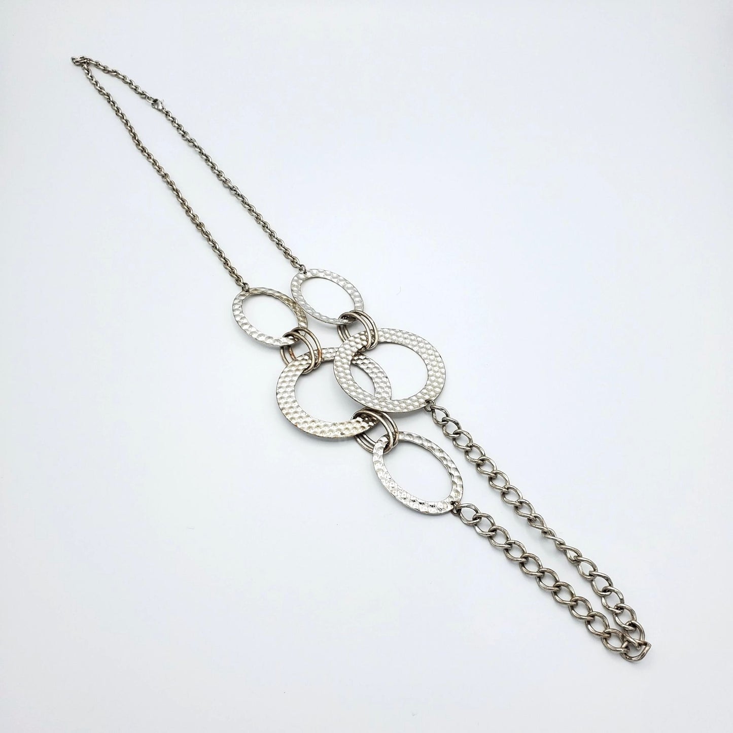 Long Big Ring Silver-tone Chain Necklace Y2K